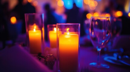 Sticker - A cozy ambiance with glowing candles on a table, creating a warm atmosphere for gatherings.