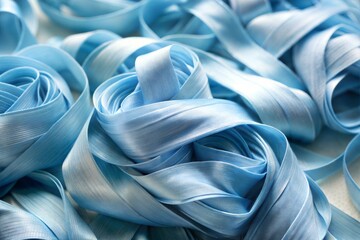 Poster - Delicate blue silk ribbon with soft curves close-up