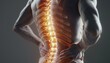 © IQ-Photography - Patients with back pain have a glowing spine highlighted in red. Human back anatomy, man holding his hand in the back pain area