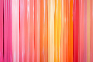 Wall Mural - Vertical gradient stripes in warm, sunset colors, transitioning from orange to pink, with a smooth, glossy texture that reflects soft light.