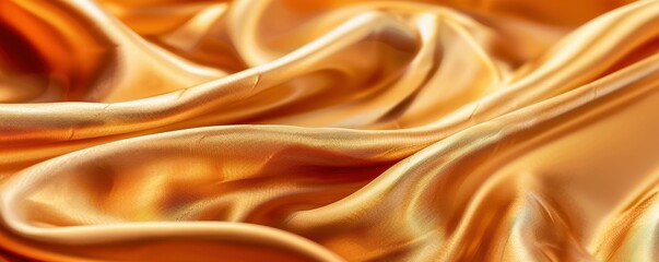 Abstract background of golden fabric with soft folds and textures.