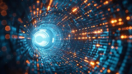 Innovative tunnel background, data connectivity, adaptive intelligence systems, cognitive design elements, dynamic and abstract