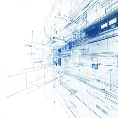 A blueprint of software architecture on solid white background, single object