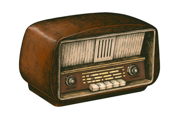 Wall Mural - hand drawn retro wooden radio sticker design element