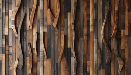 Modern wooden wall with unique textures and intricate patterns, showcasing contemporary design and natural beauty