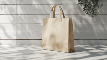 Discover the charm of a unique shopping bag mockup placed gracefully in soft sunlight