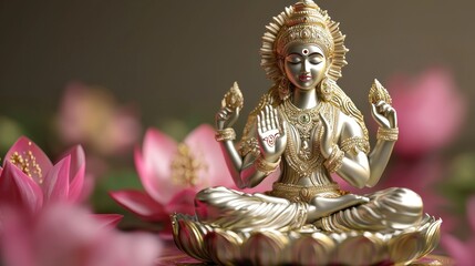 Illustration of visually captivating 3D representation of Goddess lakshmi , Generative AI