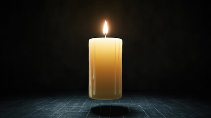 Single Burning Candle on Black Background