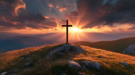 image of cross with sun rays in the background