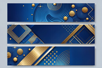 Vector modern set of blue and golden abstract banners For card and banner needs Vector Illustration include name and details