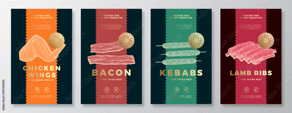 เวกเตอร์ Stock Chicken Wings and Pork Bacon, Kebab, Lamb Ribs Vector ...