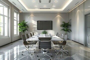 Wall Mural - Conference light grey meeting room design with tv