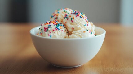 Canvas Print - A bowl of ice cream topped with colorful sprinkles, inviting and delicious.