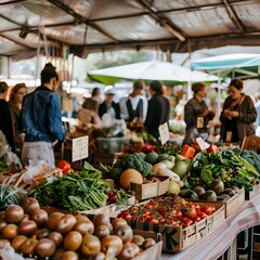 bustling farmer s market with eco friendly compostable packaging supporting sustainable zero waste s