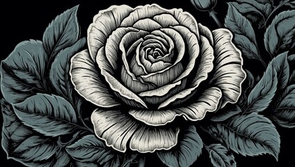 Wall Mural - Linocut illustration of an English rose for a tee-shirt design.