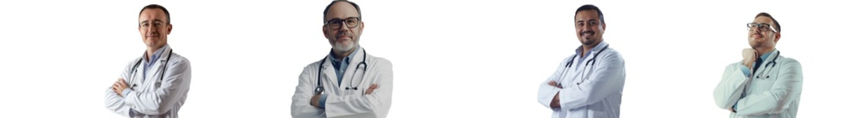 An image of a smiling male doctor with folded arms, isolated on a transparent background.