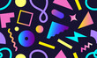 © Léo Alexandre - 80s repeating patterns in Memphis style. Colorful abstract playful background for cards, posters, covers, banners or branding.