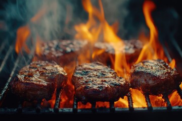 Wall Mural - Hamburgers on Grill