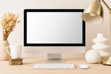 Wall Mural - Transparent computer screen png mockup, aesthetic workspace design, clean decoration