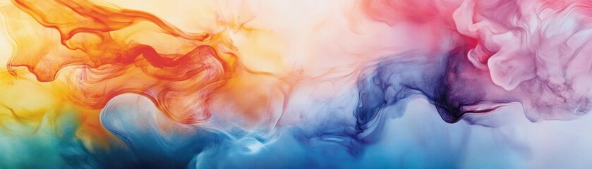 Wall Mural - Abstract Watercolor Painting with Orange, Blue, and Pink Swirls