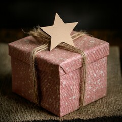 Wall Mural - A beautifully wrapped gift box with a star decoration on top.