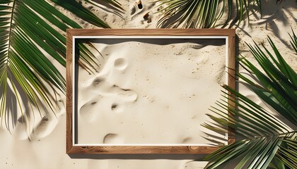 Tropical Beach Escape Framed by Lush Palm Leaves, Perfect for Summer Travel Banners and Invitations