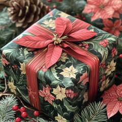 Sticker - A beautifully wrapped gift with festive decorations and holiday-themed design.