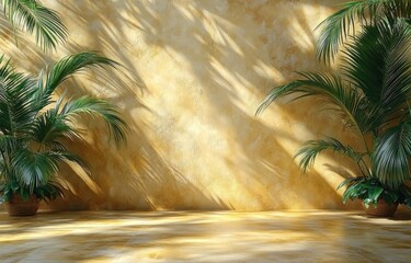 Wall Mural - Tropical Plant Shadows on a Yellow Wall