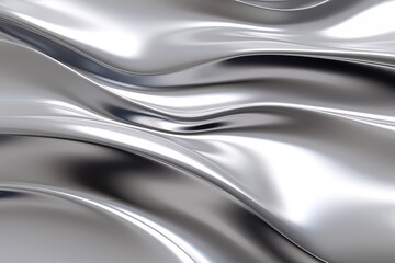 Silver chrome liquid background. Abstract metal texture with waves. Silver color chrome morphism pattern, steel reflection design, aluminum shiny illustration