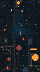 Abstract digital circuit design with vibrant colors and geometric shapes on a dark background, perfect for technology themes.