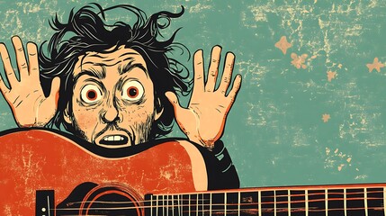 Wall Mural - Musical Inspiration - Cartoon Musician Reaching for Guitar Illustration