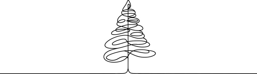 Wall Mural - Christmas tree one line drawing.Merry Christmas decoration continuous line.Continuous line drawing of christmas tree with a star.	