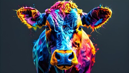 vibrant and artistic depiction of a cows head with colorful patterns and textures