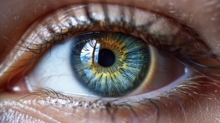 Close-up of a Human Eye with a Reflection