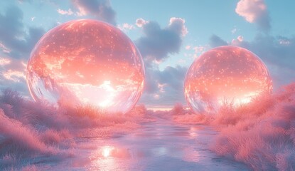 Sticker - Surreal Sunset Through Crystal Spheres