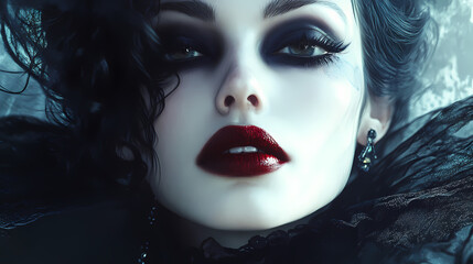 Wall Mural - Fashion portrait of gothic vampire queen with beautiful dark makeup. generative ai. Vampire. Illustration