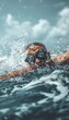 © spyrakot - Intense Triathlete During Open Water Swim - Focus and Determination in Choppy Waters