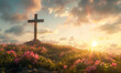 © Jacek - The cross on the hill with sunset sky background.