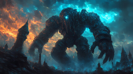 Golems' realm: enchanted landscapes and magical mysteries fantasy wallpaper. Golem. Illustration