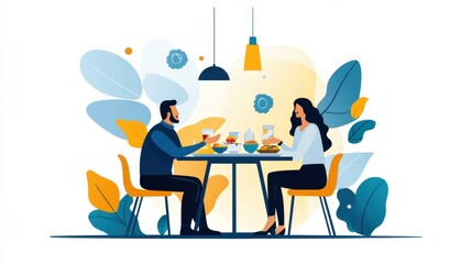 Sticker - A family enjoys a meal together, laughing and talking around the dinner table. The positivity and love between them create a warm, happy atmosphere., flat design illustration