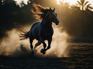 Silhouette of a galloping horse, exuding energy and freedom.