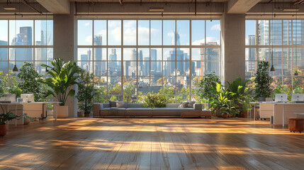 Canvas Print - Modern office space with a view of the city.