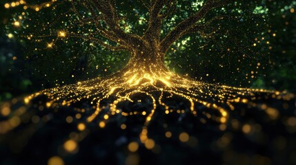 Wall Mural - a glowing tree with branches extending to connect with smaller trees, representing the transfer of k
