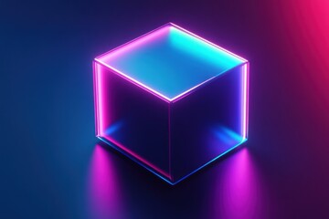 Wall Mural - neon cube with blue and pink glowing edges