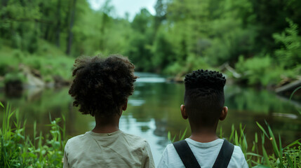 Wall Mural - Slowmo Shot African American Siblings Casual