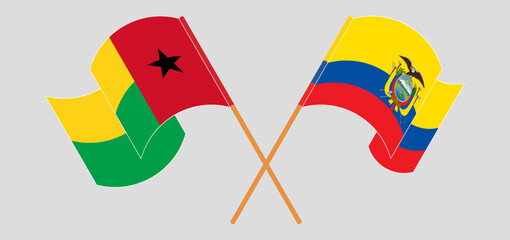 Wall Mural - Crossed and waving flags of Guinea-Bissau and Republic of Ecuador. Vector illustration