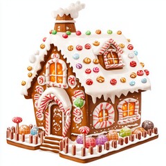 Sticker - A colorful gingerbread house decorated with candies and icing, perfect for holiday festivities.