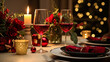 © ANNELEVEN - Festive date night tablescape idea, dinner table setting for two and Christmas, New Year, Valentines day decor, English countryside home styling