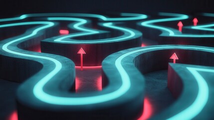 Wall Mural - a maze with glowing arrows guiding the way, each turn representing a step in the sop that leads to s