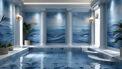 Modern serene blue wave pattern for spa and relaxation spaces